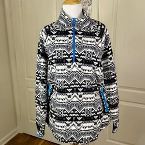T Talbots Women's Petite XL Fleece 1/4 Zip Pullover Fair Isle Mock Neck Pockets!